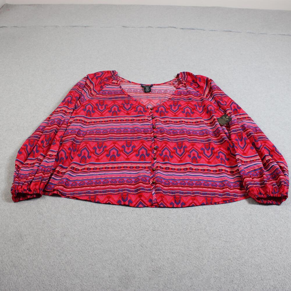Wrangler Retro Shirt Women XL Red Stripe Balloon Sleeve Button Boho Southwestern